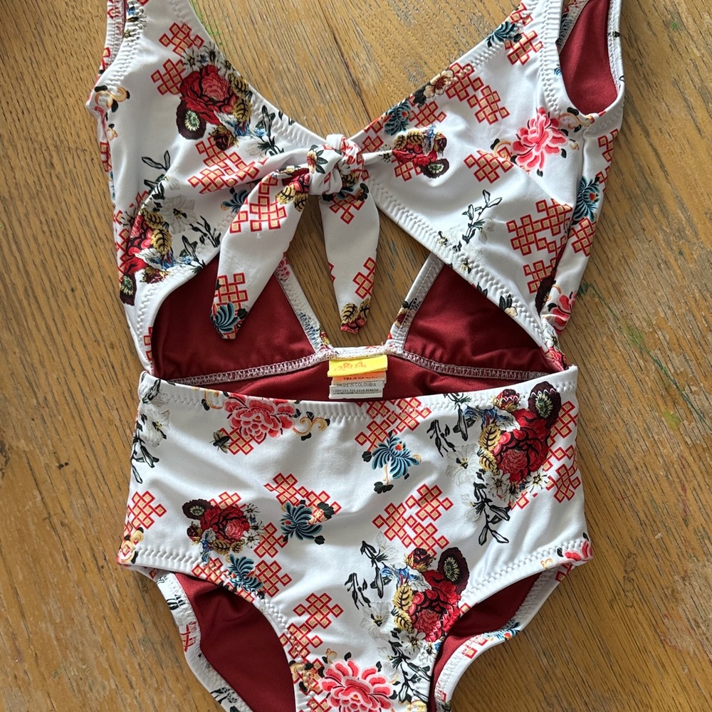 Agua Bendita Kids One Piece in Red and White Floral